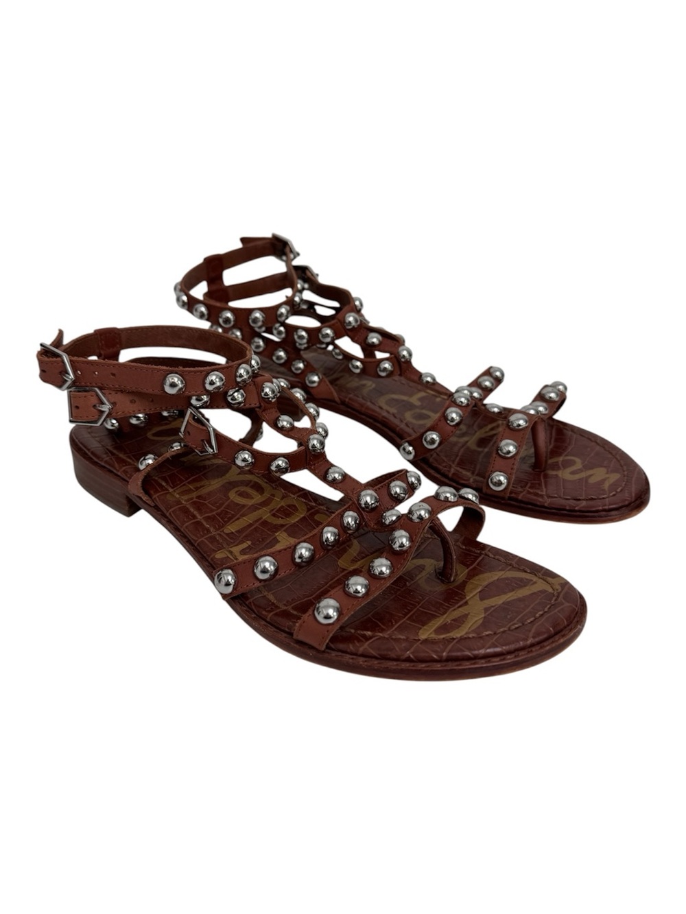 Sam Edelman Eavan Studded Gladiator Sandals Women Size 9.5 Croc Embossed Leather